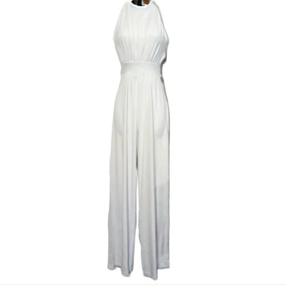 Susana Monaco White Mockneck Jumpsuit Stretch Waist-tie MED NWT Made in the USA - Picture 2 of 14